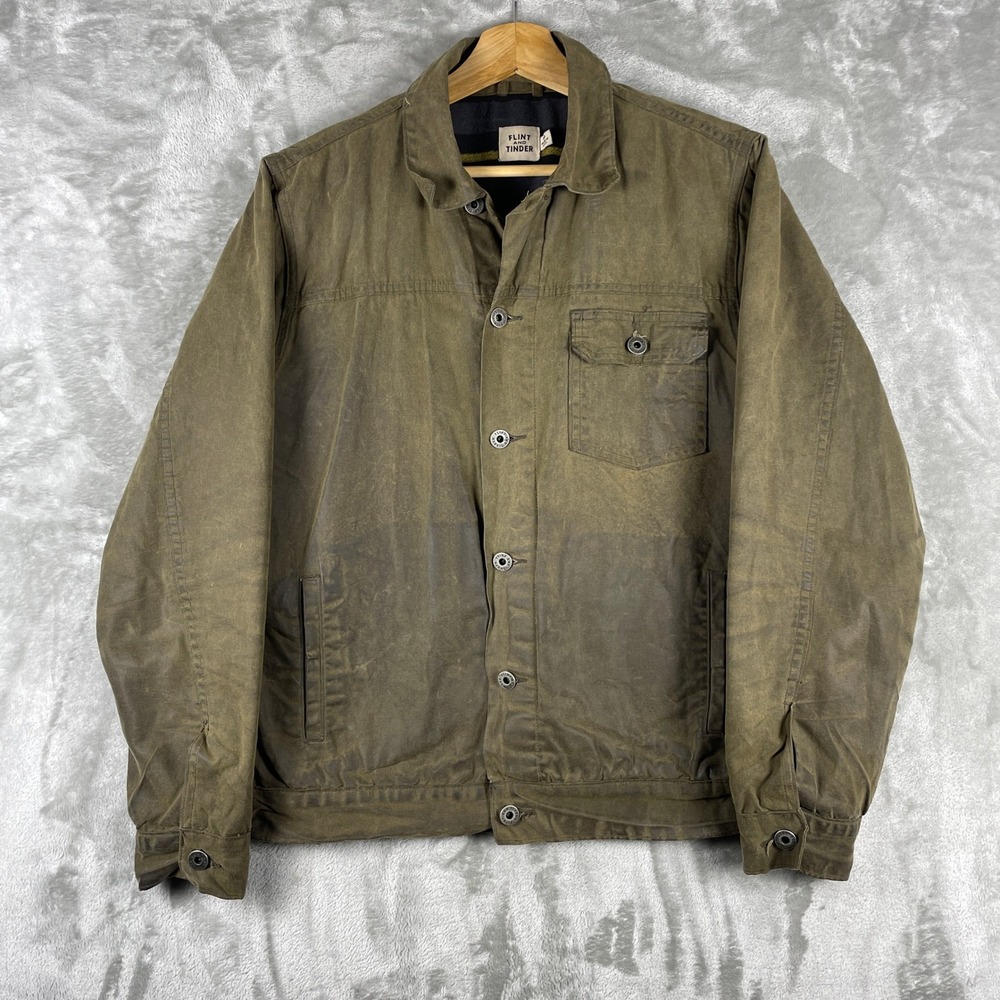 Flint and Tinder Waxed Trucker Jacket Mens M Brown Flannel Lined Made in USA